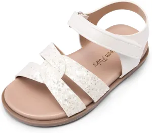 DREAM PAIRS Girls Sandals Open Toe Princess Flat Sandals Strappy Summer Shoes Toddler/Little Kid