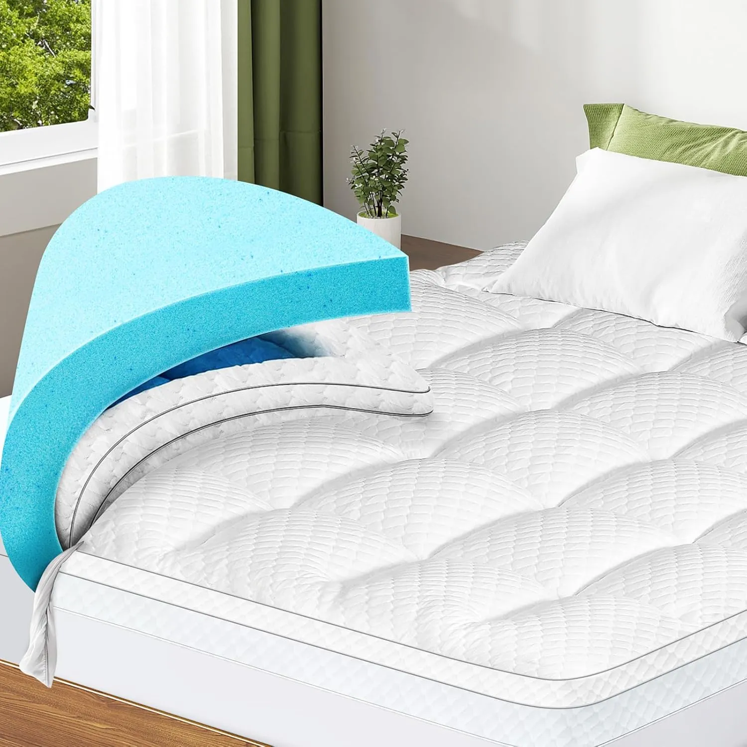 Dual Layer 3 Inch Memory Foam Mattress Topper Full Size, 2 Inch Cooling Gel Memory Foam Plus 1 Inch Down Alternative PillowTop Mattress Pad Cover with 8-21 Inch Deep Pocket