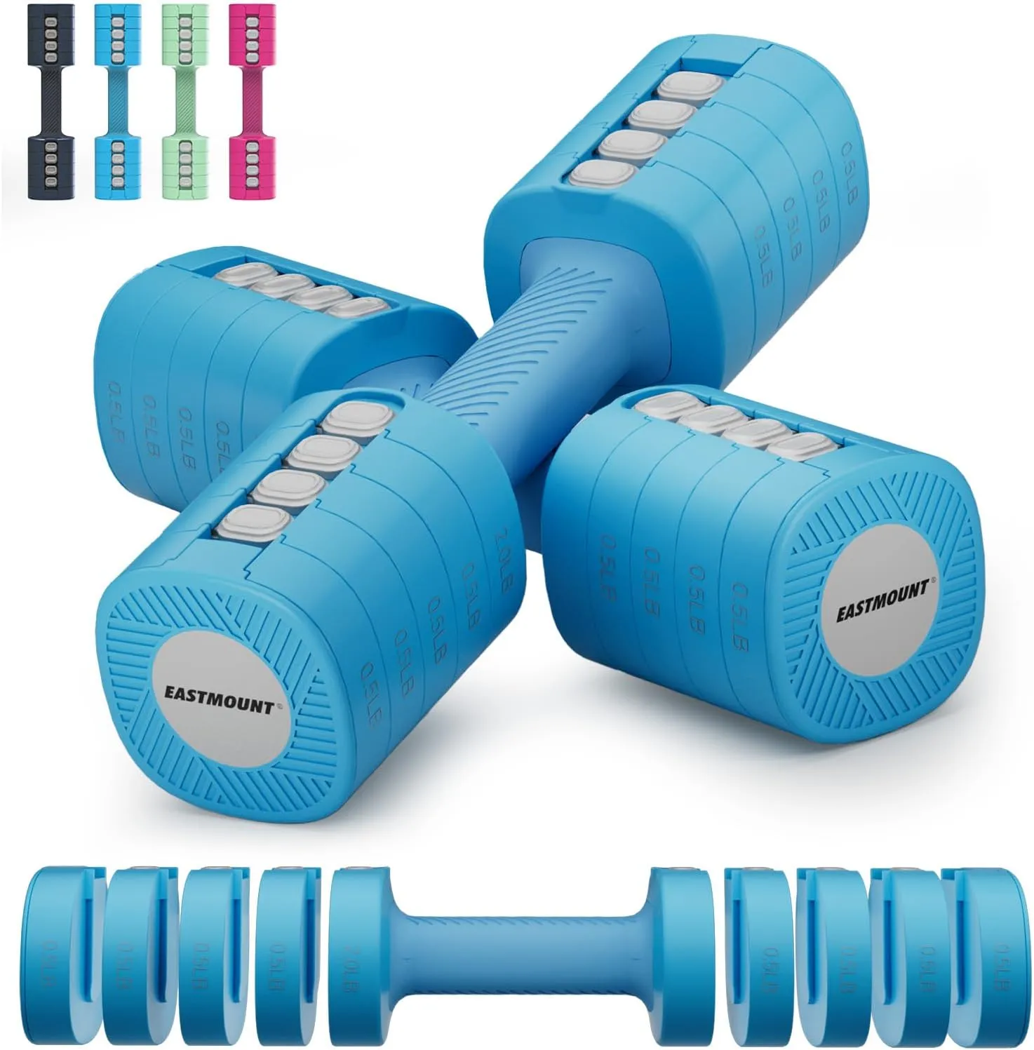 EAST MOUNT Adjustable Weight Dumbbells Set of 2 8 in 1 Hand Weights for Women 2lb/3lb/4lb/5lb/6lb Dumbbell Weights Set for Home Gym Workout