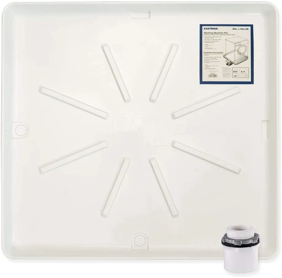Eastman Washing Machine Drain Pan, 30 Inch x 32 Inch OD, Plastic Tray, White, 52525