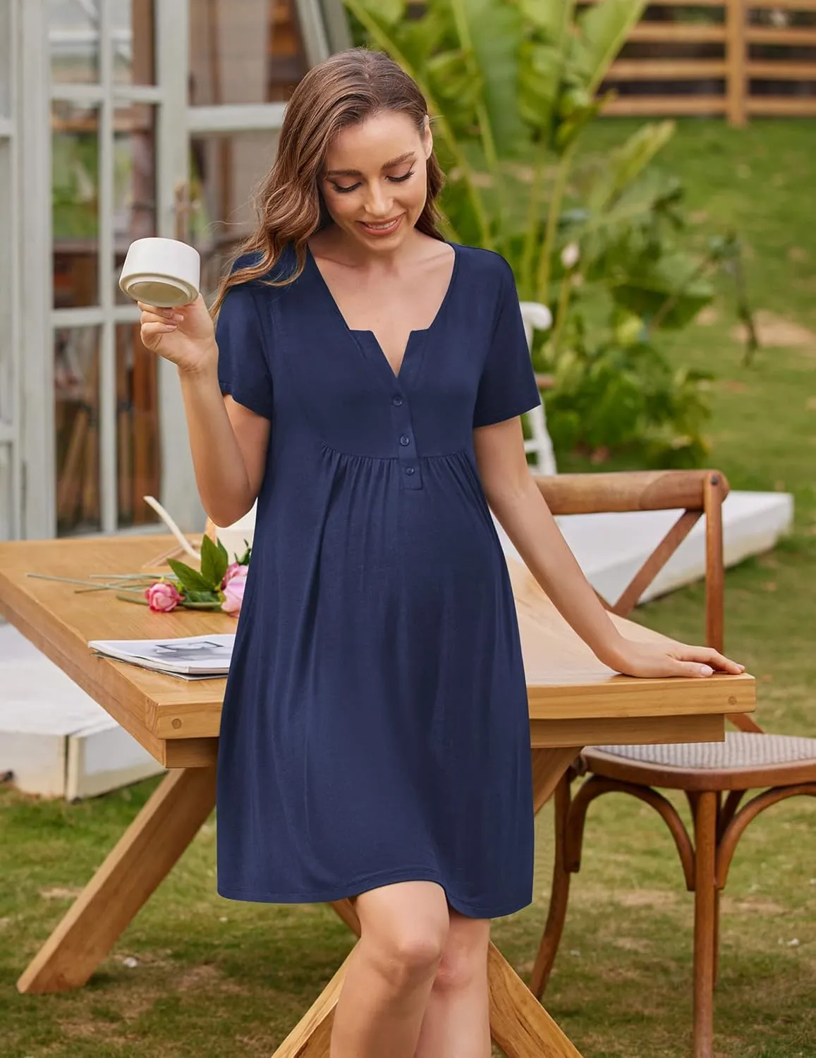 Ekouaer Labor and Delivery Gown, Nursing Nightgown, Maternity Nightgowns for Hospital Short Breastfeeding Nightgown S-XXL