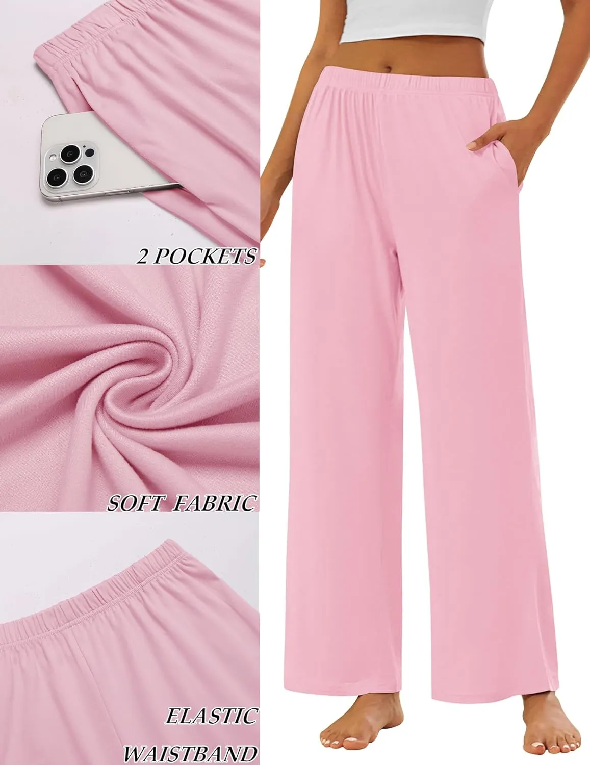 Ekouaer Pajama Pants for Women Soft Comfy Pajama Bottoms Casual Stretch Wide Leg Pants with Pockets