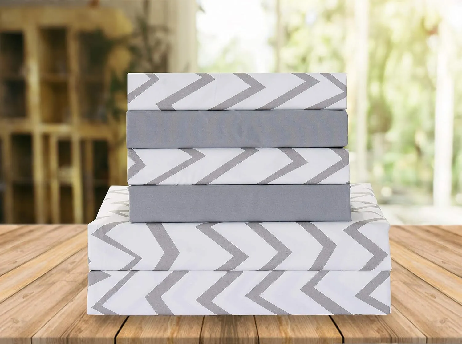 Elegant Comfort Luxury Soft Bed Sheets Chevron Pattern - 1500 Premium Hotel Quality Microfiber Softness Wrinkle and Fade Resistant (6-Piece) Bedding Set, Queen, Grey
