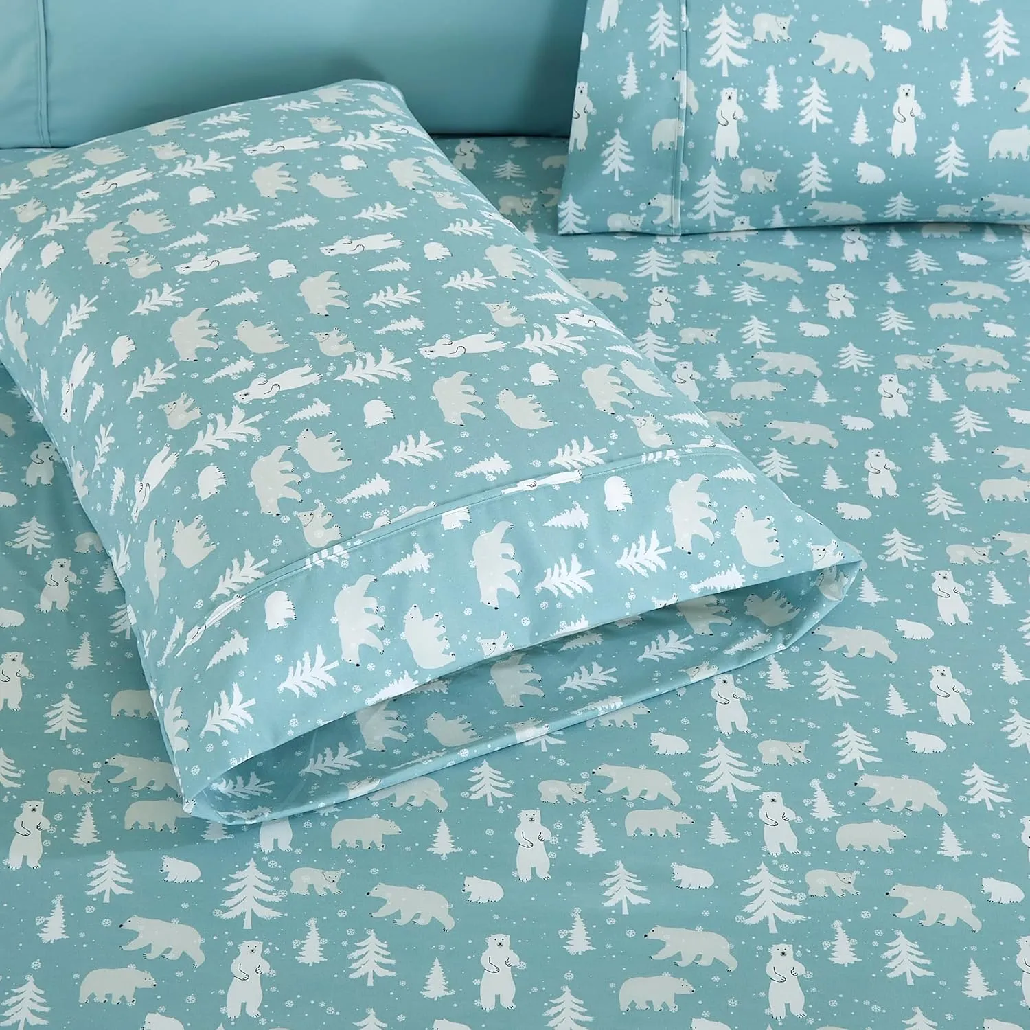 Elegant Comfort Luxury Soft Bed Sheets Holiday Pattern 1500 Premium Hotel Quality Microfiber - Softness Wrinkle and Fade Resistant (6-Piece) Bedding Set, Cal King, Blue Polar Bear