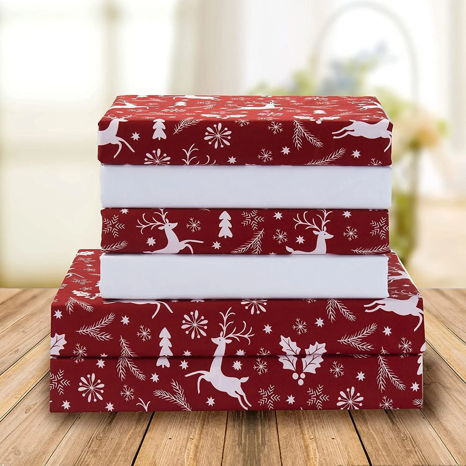 Elegant Comfort Luxury Soft Bed Sheets Holiday Pattern 1500 Premium Hotel Quality Microfiber - Softness Wrinkle and Fade Resistant (6-Piece) Bedding Set, Cal King, Burgundy Reindeer