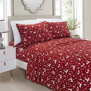 Elegant Comfort Luxury Soft Bed Sheets Holiday Pattern 1500 Premium Hotel Quality Microfiber - Softness Wrinkle and Fade Resistant (6-Piece) Bedding Set, Cal King, Burgundy Reindeer