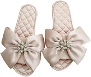 Elegant Satin Slippers for Women Indoor Outdoor Soft Slide Rhinestone Sandals Open Toe Slide Shoes House Shoes 2025