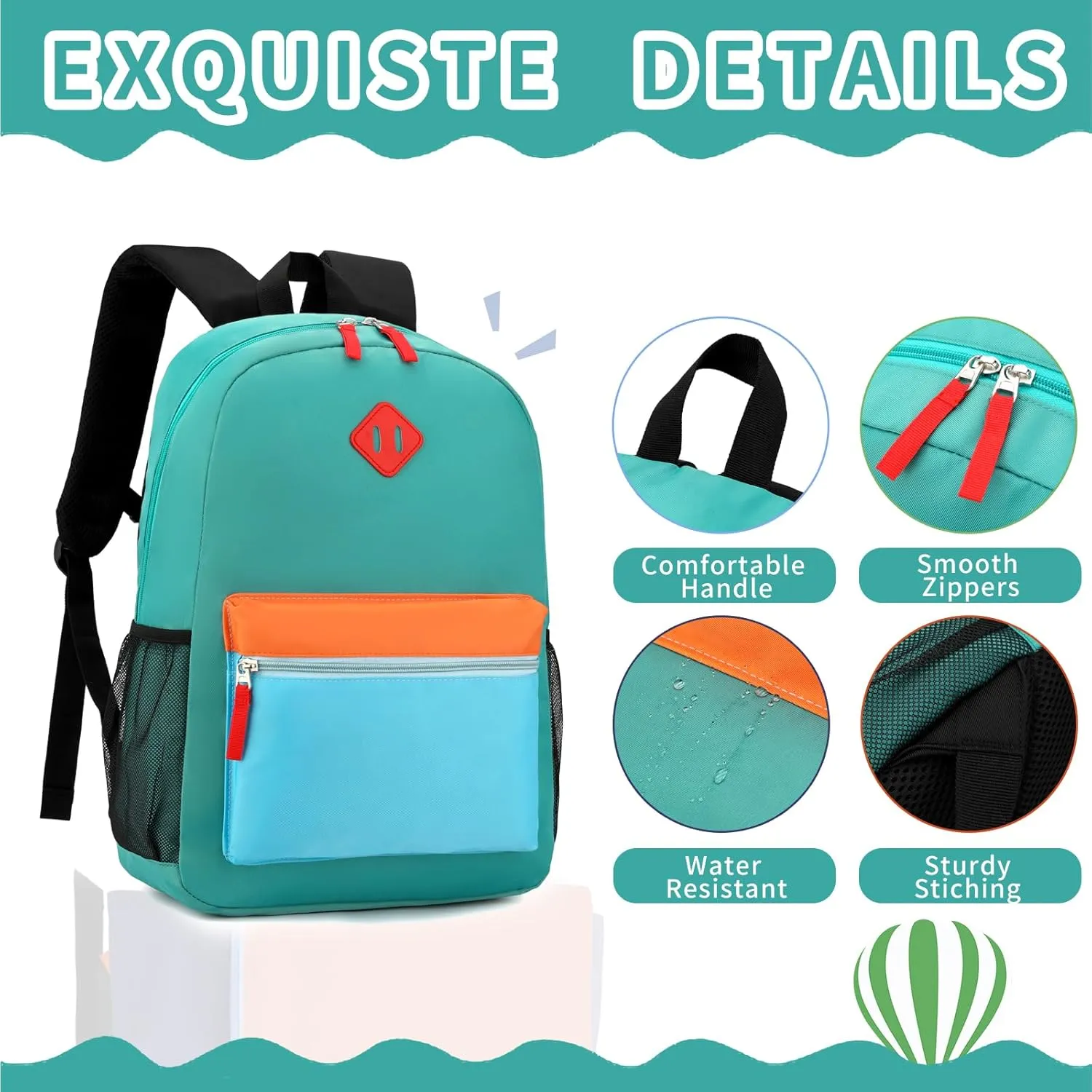 Elementary Backpack for Boys and Girls 5-9 Years Kindergarten Primary Kids Bookbag with Chest Buckle (Lake Green Blue, Large-17inch)