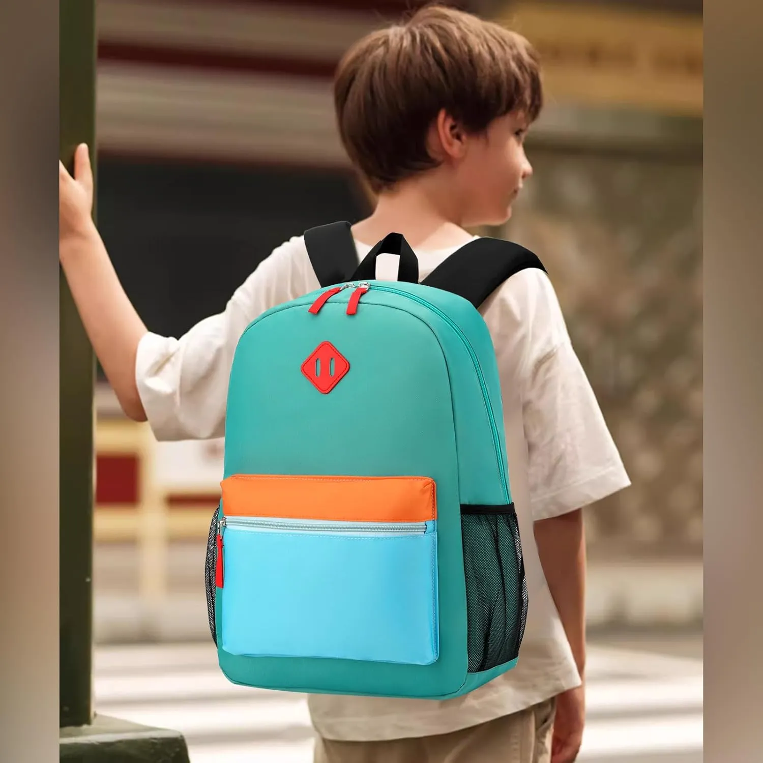 Elementary Backpack for Boys and Girls 5-9 Years Kindergarten Primary Kids Bookbag with Chest Buckle (Lake Green Blue, Large-17inch)