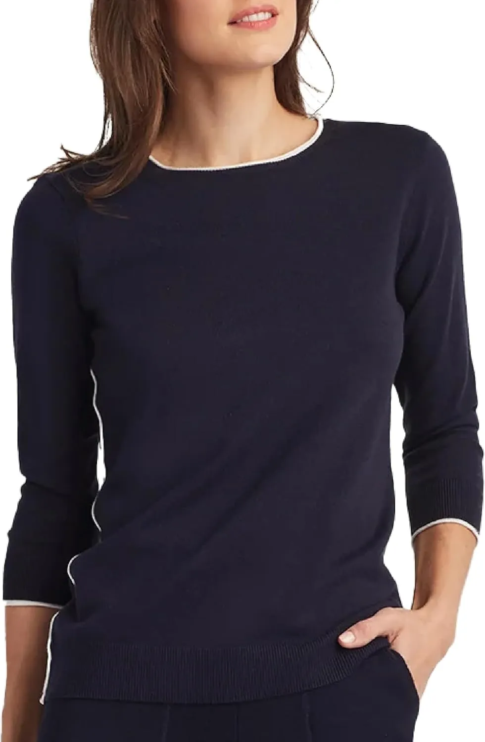 ELLEN TRACY Women's Crew Neck Sweater, Blair Long Sleeve Pullover Crewneck Top