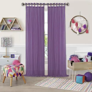 Elrene Home Fashions Greta Crushed Sheer Tie Tab Top Teen Kids Single Window Panel Curtain Drape, Purple, 50" x 95"