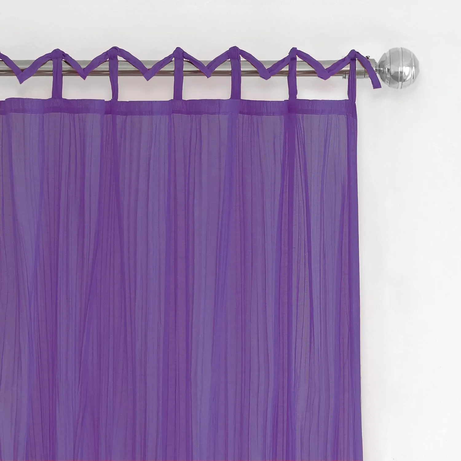 Elrene Home Fashions Greta Crushed Sheer Tie Tab Top Teen Kids Single Window Panel Curtain Drape, Purple, 50" x 95"