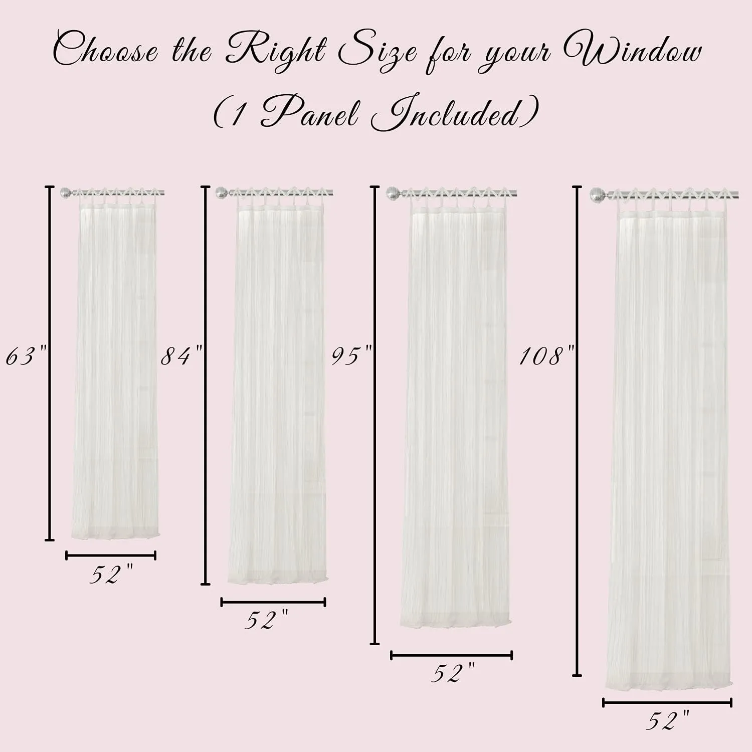 Elrene Home Fashions Greta Crushed Sheer Tie Tab Top Teen Kids Single Window Panel Curtain Drape, Purple, 50" x 95"