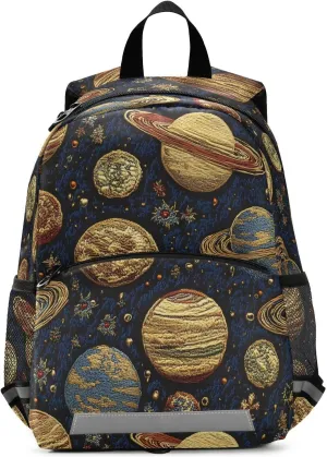 Embroidery Planets Toddler Backpack Embroidery Planets Print with Leash and Reflective Strips, Lightweight Kids School Bag for Boys Girls 3-6 Years, Travel Daypack for Preschool, Outings, Hiki
