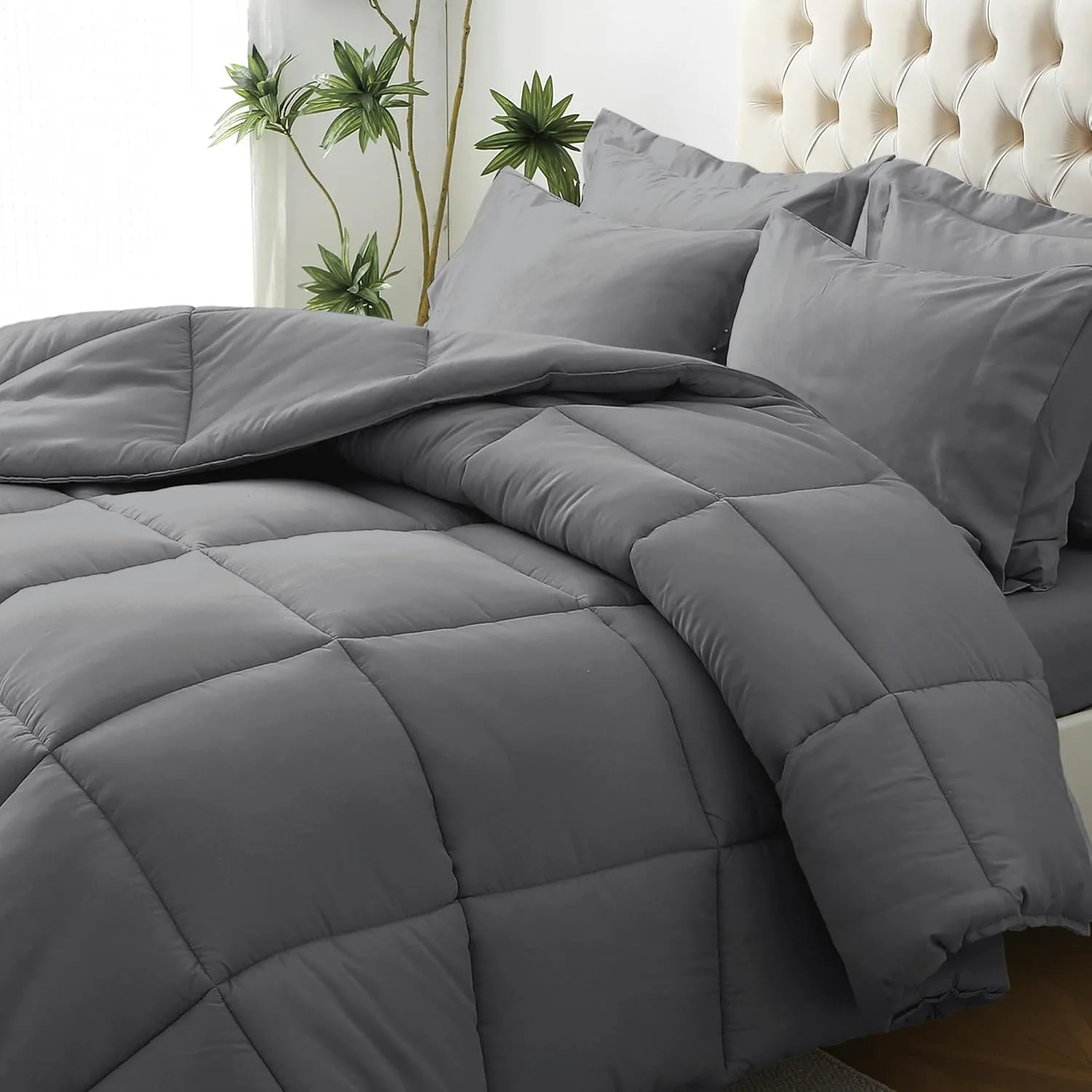 Emperor King Size Cotton Comforter Set Dark Gray 5 Pieces Bed in a Bag All Season Emperor King Bedding Sets with 1 Comforter, 1 Flat Sheet, 1 Fitted Sheet, and 2 Pillowcase