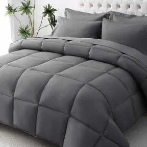 Emperor King Size Cotton Comforter Set Dark Gray 5 Pieces Bed in a Bag All Season Emperor King Bedding Sets with 1 Comforter, 1 Flat Sheet, 1 Fitted Sheet, and 2 Pillowcase