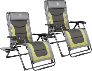 EVER ADVANCED Set of 2 Oversize XL Zero Gravity Recliner Padded Patio Lounger Chair with Adjustable Headrest Support 350lbs (Olive Green)