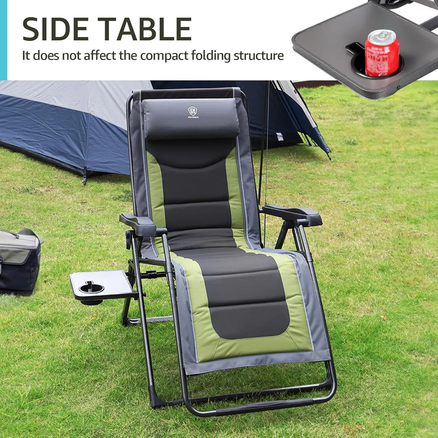 EVER ADVANCED Set of 2 Oversize XL Zero Gravity Recliner Padded Patio Lounger Chair with Adjustable Headrest Support 350lbs (Olive Green)