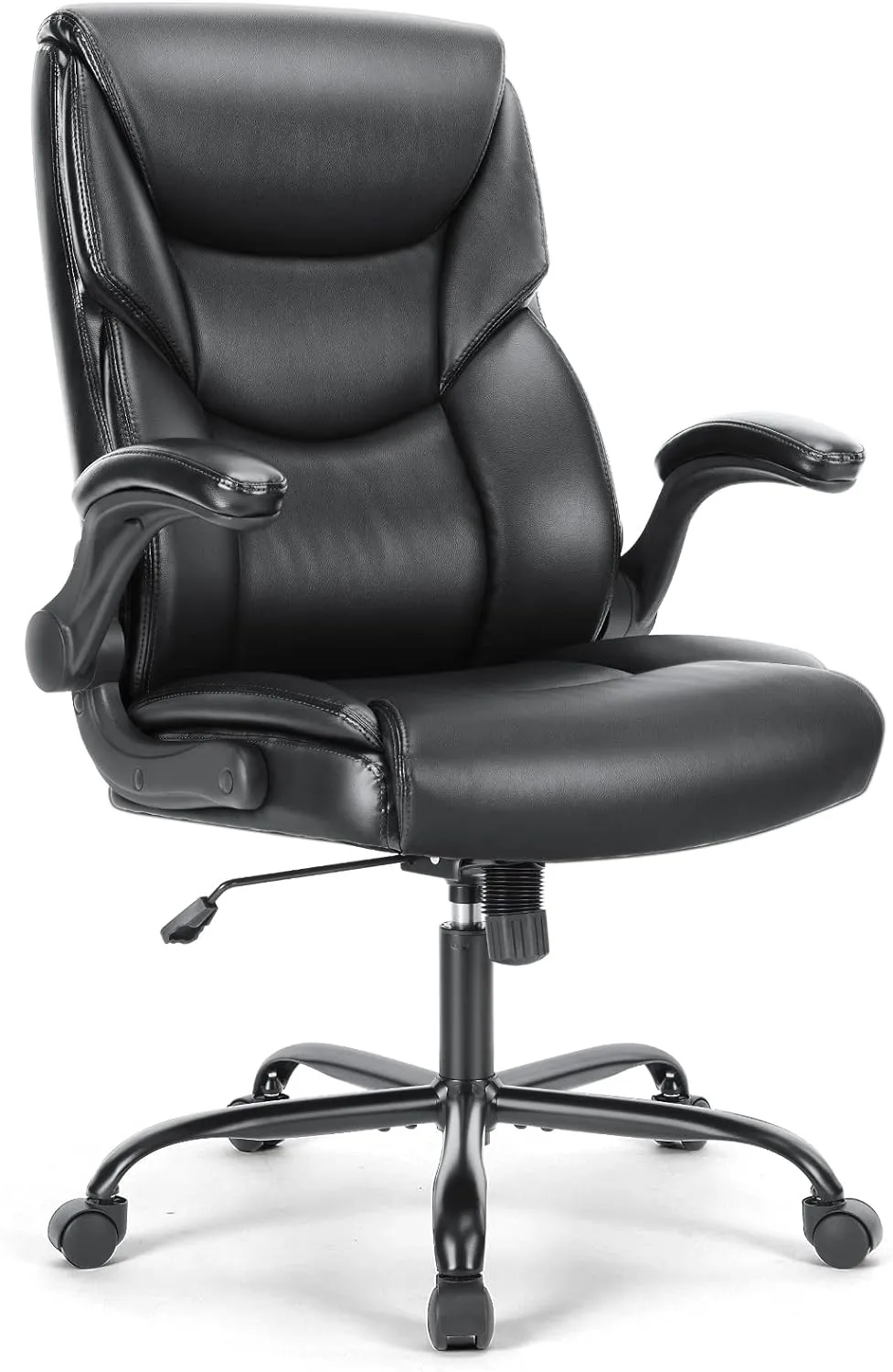 Executive Office Chair – Ergonomic Adjustable Computer Desk Chairs with High Back Flip-up Armrests, Swivel Task Chair with Lumbar Support, Bonded Leather, C-2892-BK