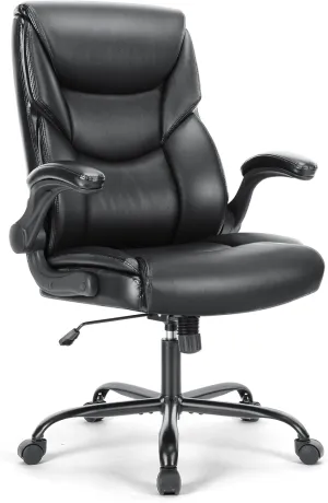 Executive Office Chair – Ergonomic Adjustable Computer Desk Chairs with High Back Flip-up Armrests, Swivel Task Chair with Lumbar Support, Bonded Leather, C-2892-BK