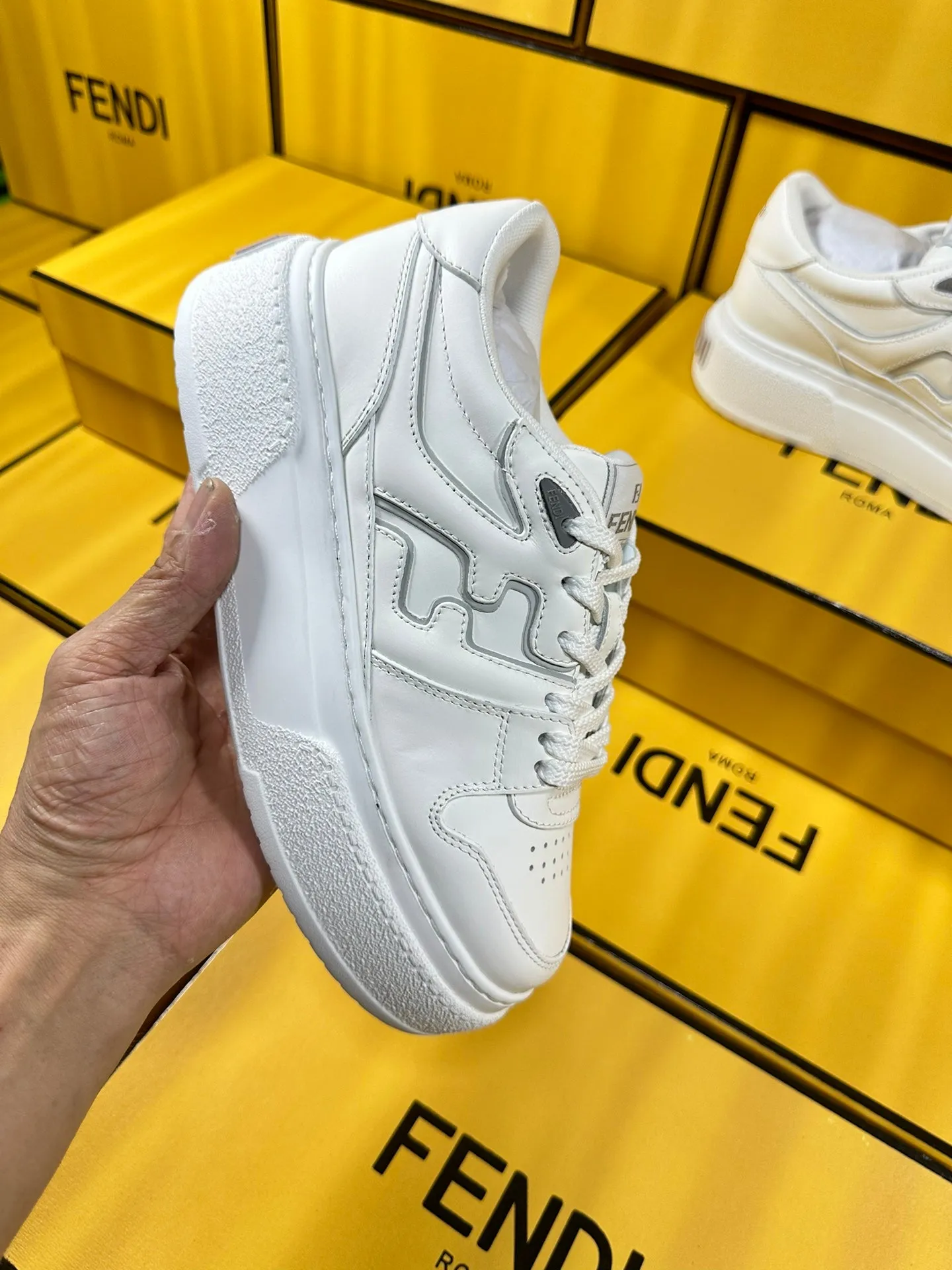 FENDI Tailored options Shipping guarantee THICK-SOLDED SNEAKER LAMBSKIN IN FENDI WHITE