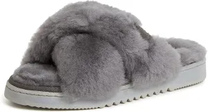 Fireside by Dearfoams Women's Newcastle Crossband All Over Shearling Easy on/Off Slide Slipper