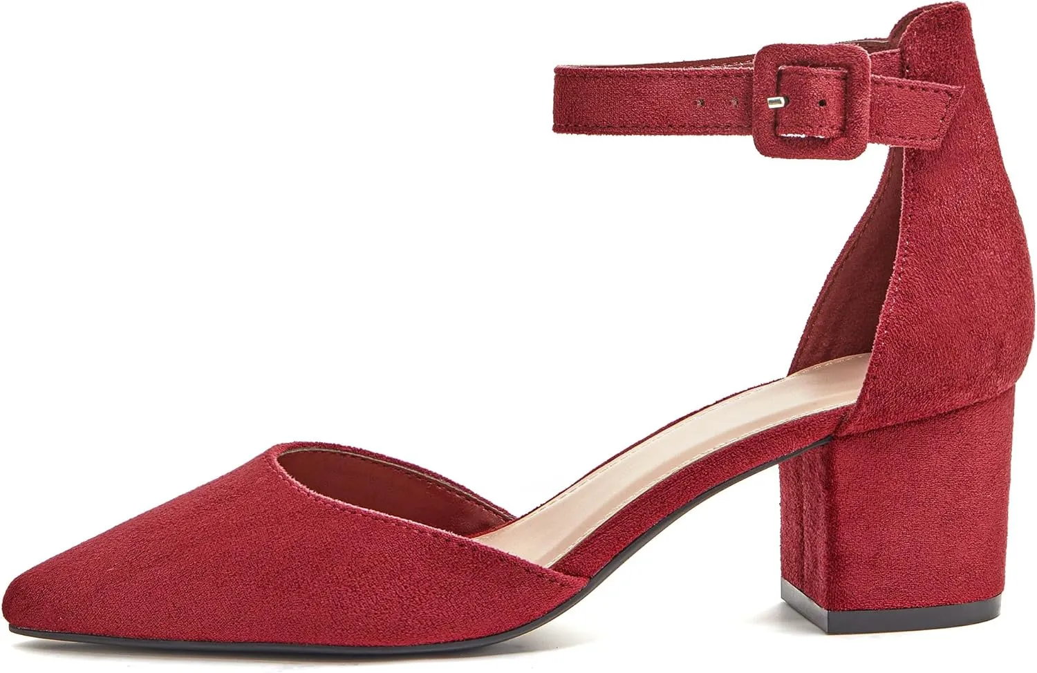 FISACE Womens Low Mid Square Heel Ankle Strap Sandal Office Ladies Pointed Toe Pumps Shoes