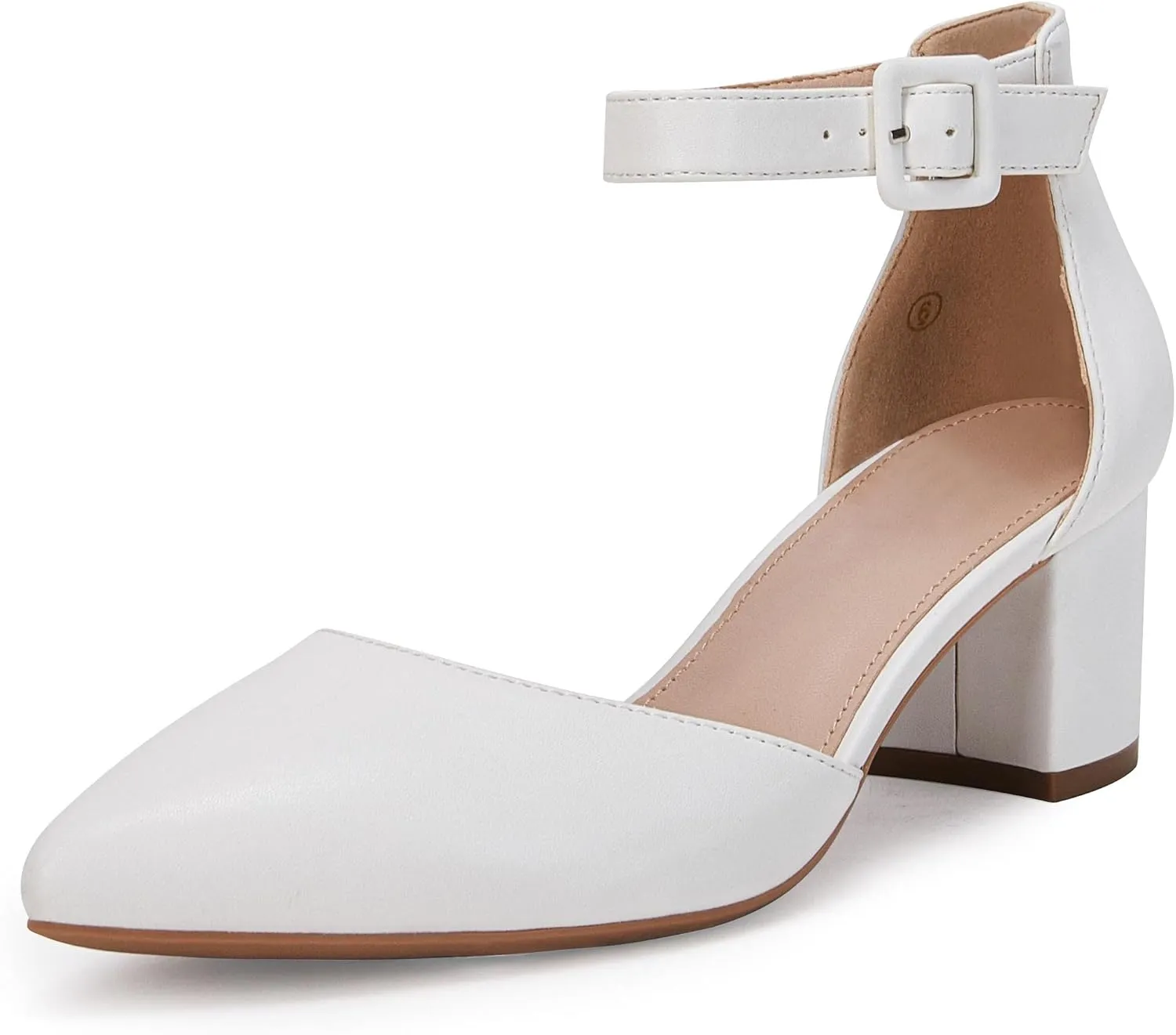 FISACE Womens Low Mid Square Heel Ankle Strap Sandal Office Ladies Pointed Toe Pumps Shoes