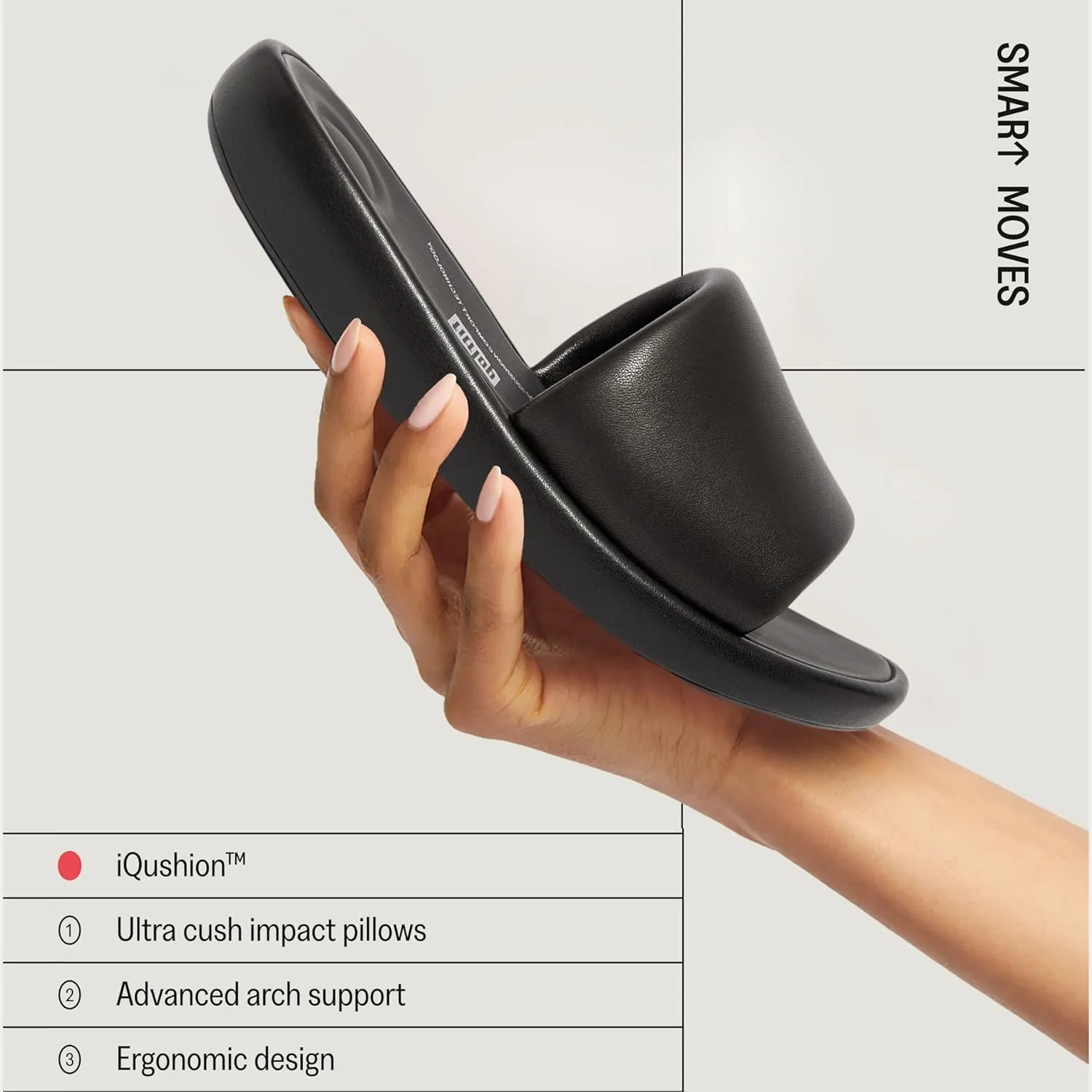FitFlop Women's iQushion D-Luxe Padded Leather Slides Sandals