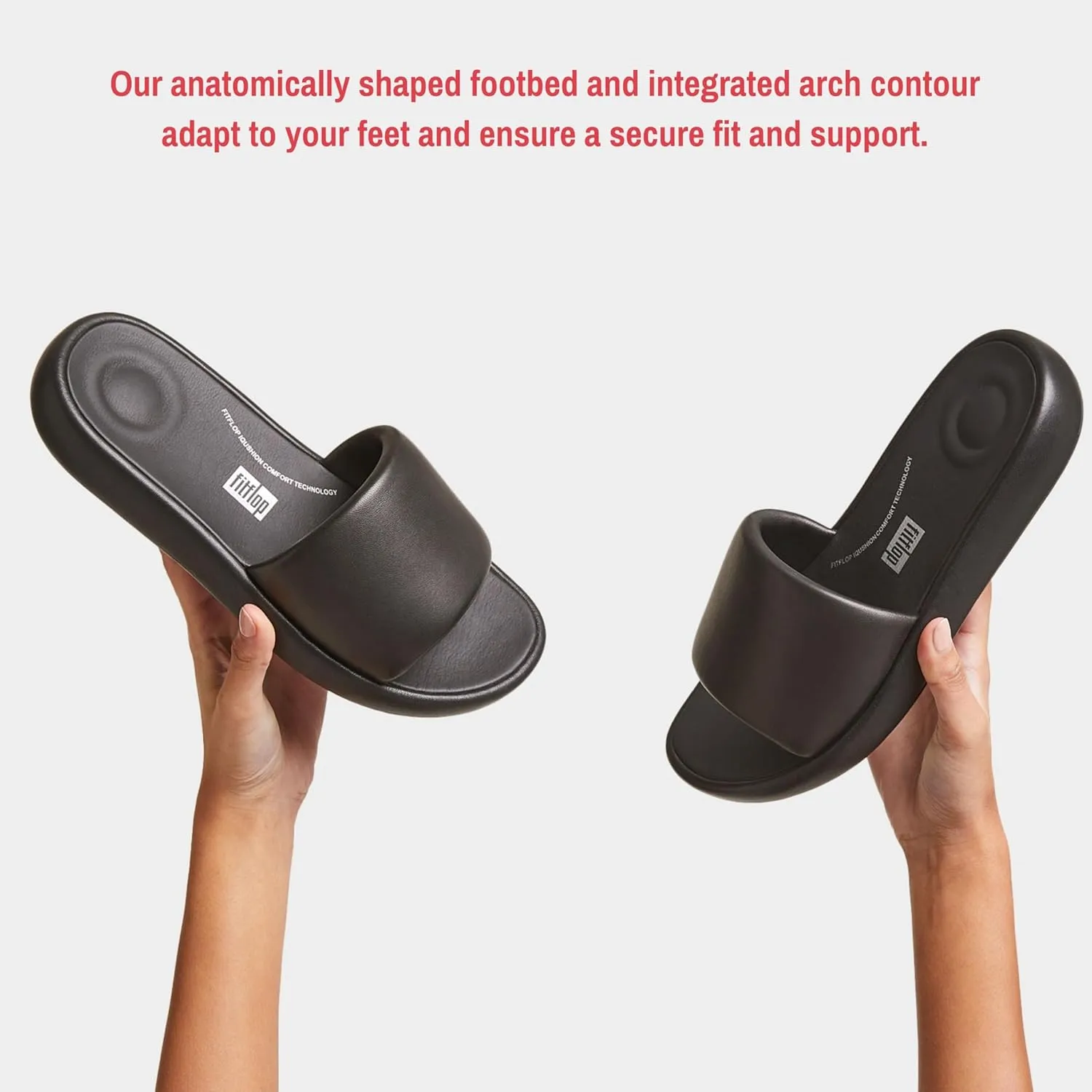 FitFlop Women's iQushion D-Luxe Padded Leather Slides Sandals