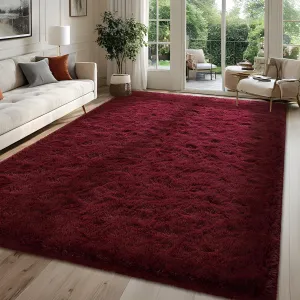 Fluffy Burgundy Red Rugs for Bedroom, 4x6 Feet Dark Red Area Rug for Living Room, Soft Shaggy Plush Cute Floor Carpet for Boys Kids Girls Bedroom, Non Slip and Washable Carpets for Home Decor