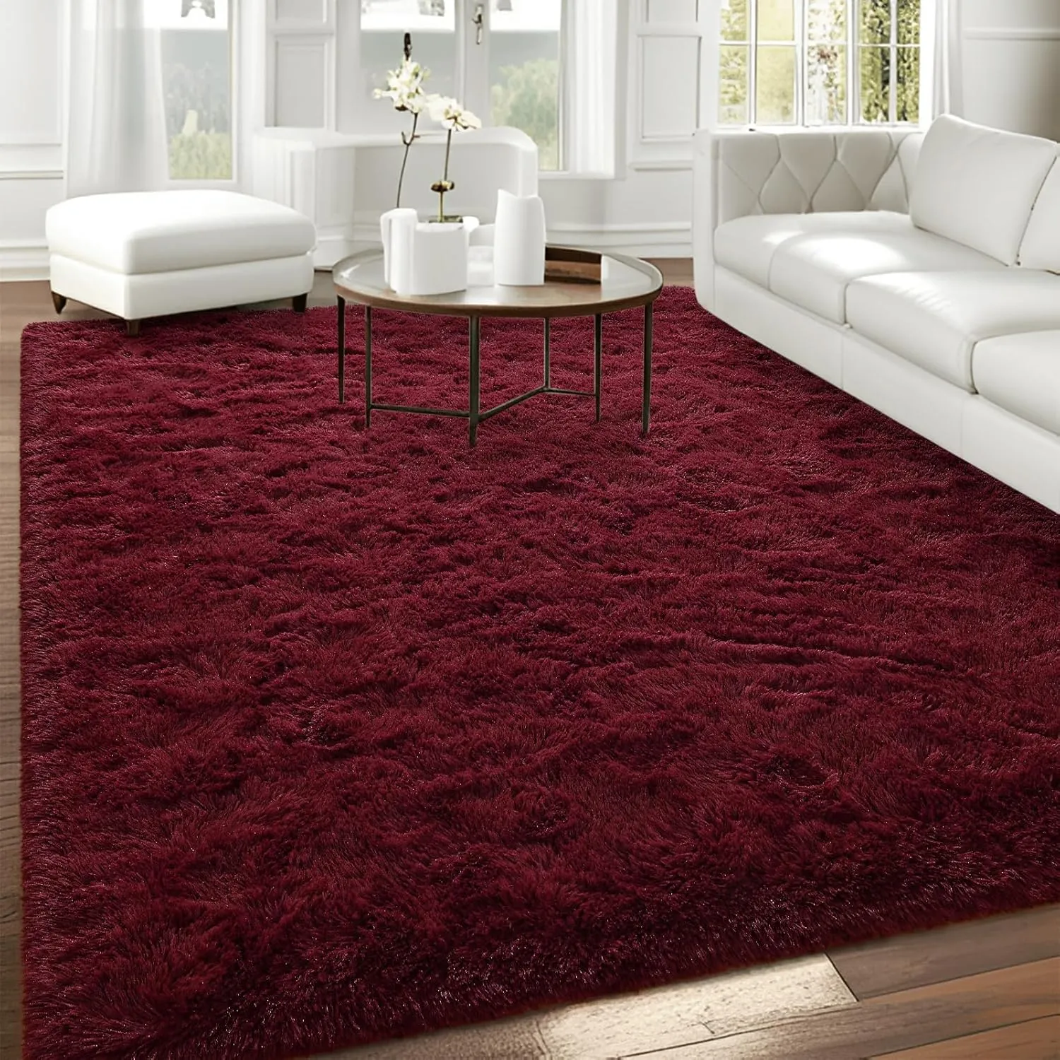 Fluffy Burgundy Red Rugs for Bedroom, 4x6 Feet Dark Red Area Rug for Living Room, Soft Shaggy Plush Cute Floor Carpet for Boys Kids Girls Bedroom, Non Slip and Washable Carpets for Home Decor