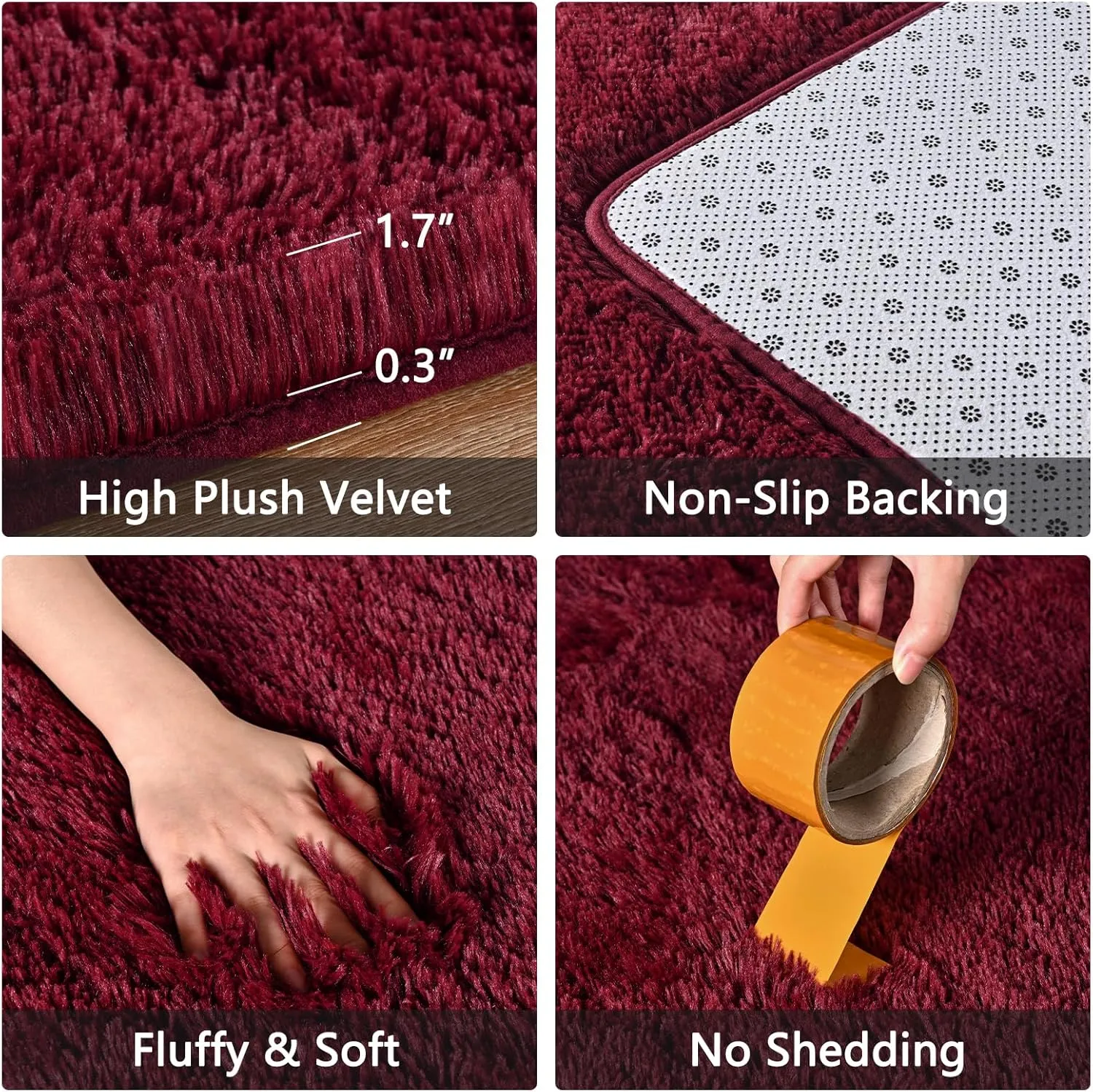 Fluffy Burgundy Red Rugs for Bedroom, 4x6 Feet Dark Red Area Rug for Living Room, Soft Shaggy Plush Cute Floor Carpet for Boys Kids Girls Bedroom, Non Slip and Washable Carpets for Home Decor