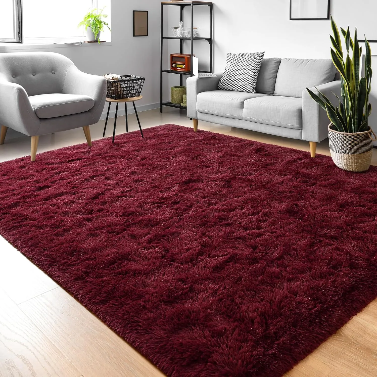 Fluffy Burgundy Red Rugs for Bedroom, 4x6 Feet Dark Red Area Rug for Living Room, Soft Shaggy Plush Cute Floor Carpet for Boys Kids Girls Bedroom, Non Slip and Washable Carpets for Home Decor