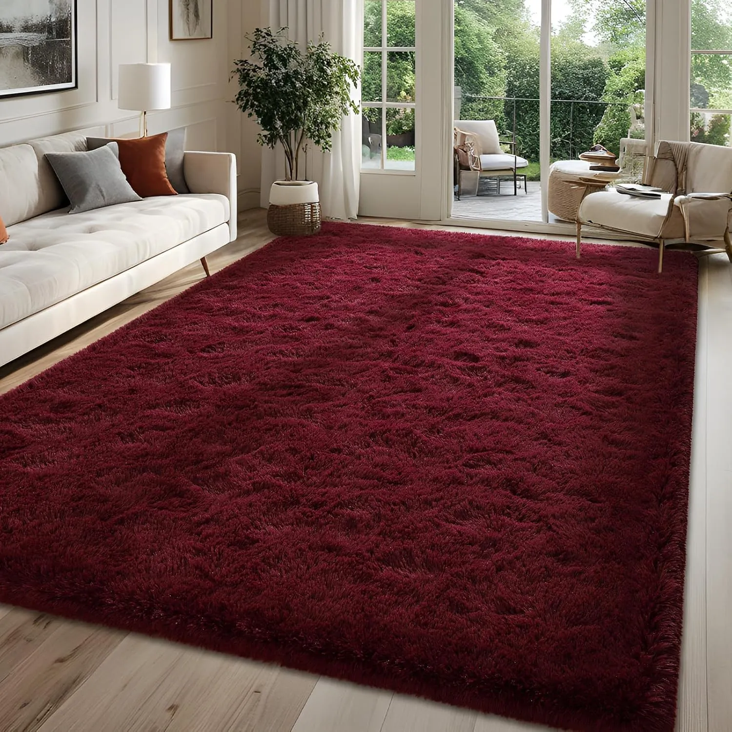 Fluffy Burgundy Red Rugs for Bedroom, 4x6 Feet Dark Red Area Rug for Living Room, Soft Shaggy Plush Cute Floor Carpet for Boys Kids Girls Bedroom, Non Slip and Washable Carpets for Home Decor