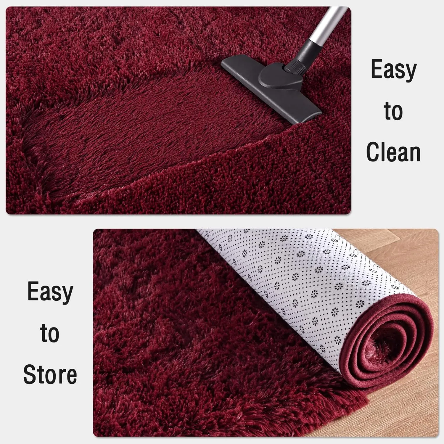 Fluffy Burgundy Red Rugs for Bedroom, 4x6 Feet Dark Red Area Rug for Living Room, Soft Shaggy Plush Cute Floor Carpet for Boys Kids Girls Bedroom, Non Slip and Washable Carpets for Home Decor