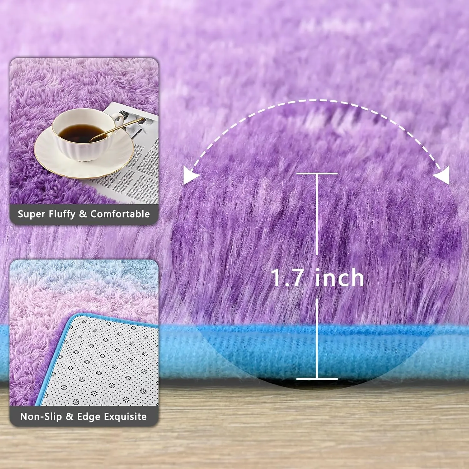Fluffy Purple-Blue Rug, 2x6 Feet Soft Area Rugs for Bedroom Living Room, Modern Shag Rugs Carpets for Children Nursery Kids Girls Room Home Decor