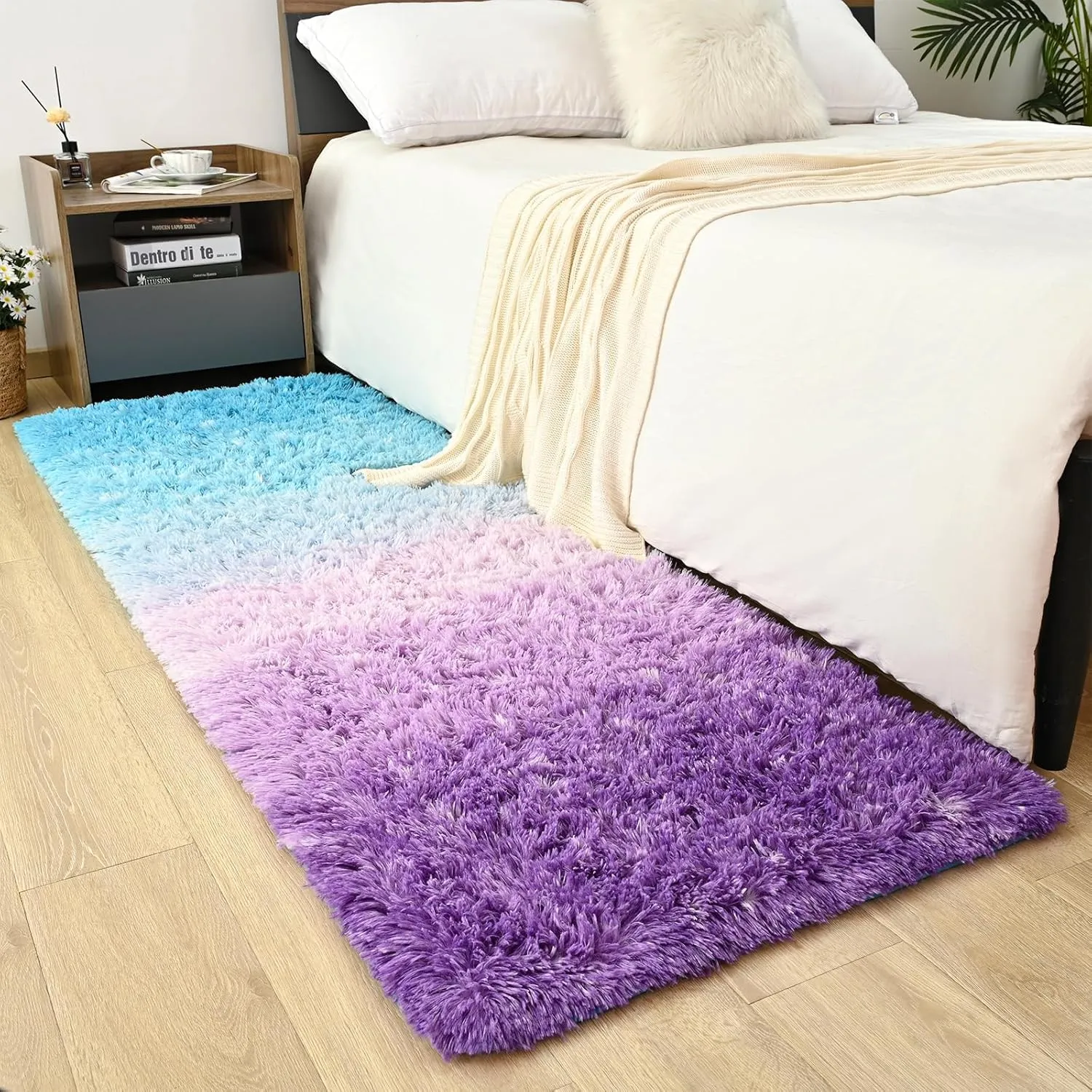 Fluffy Purple-Blue Rug, 2x6 Feet Soft Area Rugs for Bedroom Living Room, Modern Shag Rugs Carpets for Children Nursery Kids Girls Room Home Decor