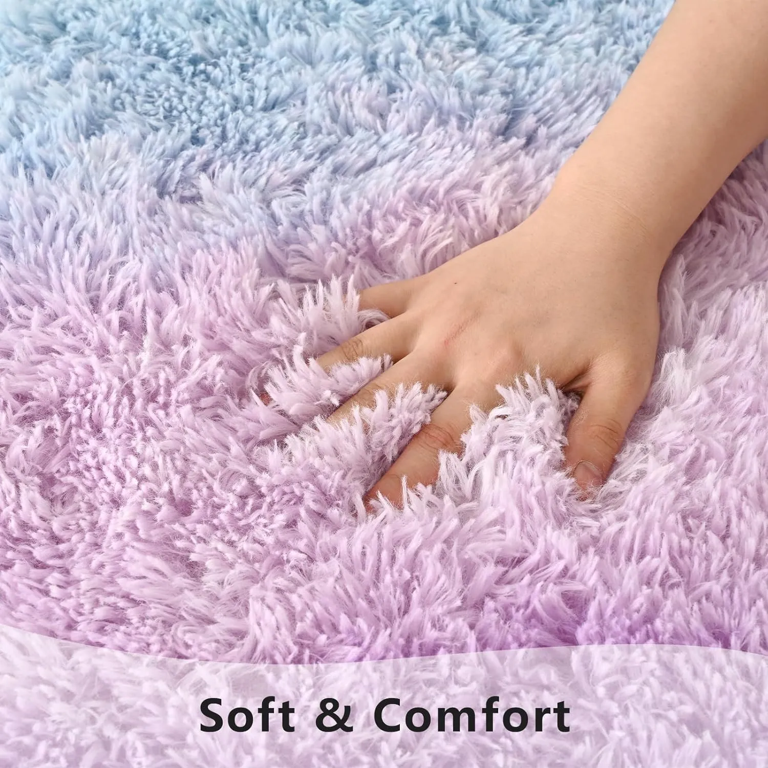 Fluffy Purple-Blue Rug, 2x6 Feet Soft Area Rugs for Bedroom Living Room, Modern Shag Rugs Carpets for Children Nursery Kids Girls Room Home Decor