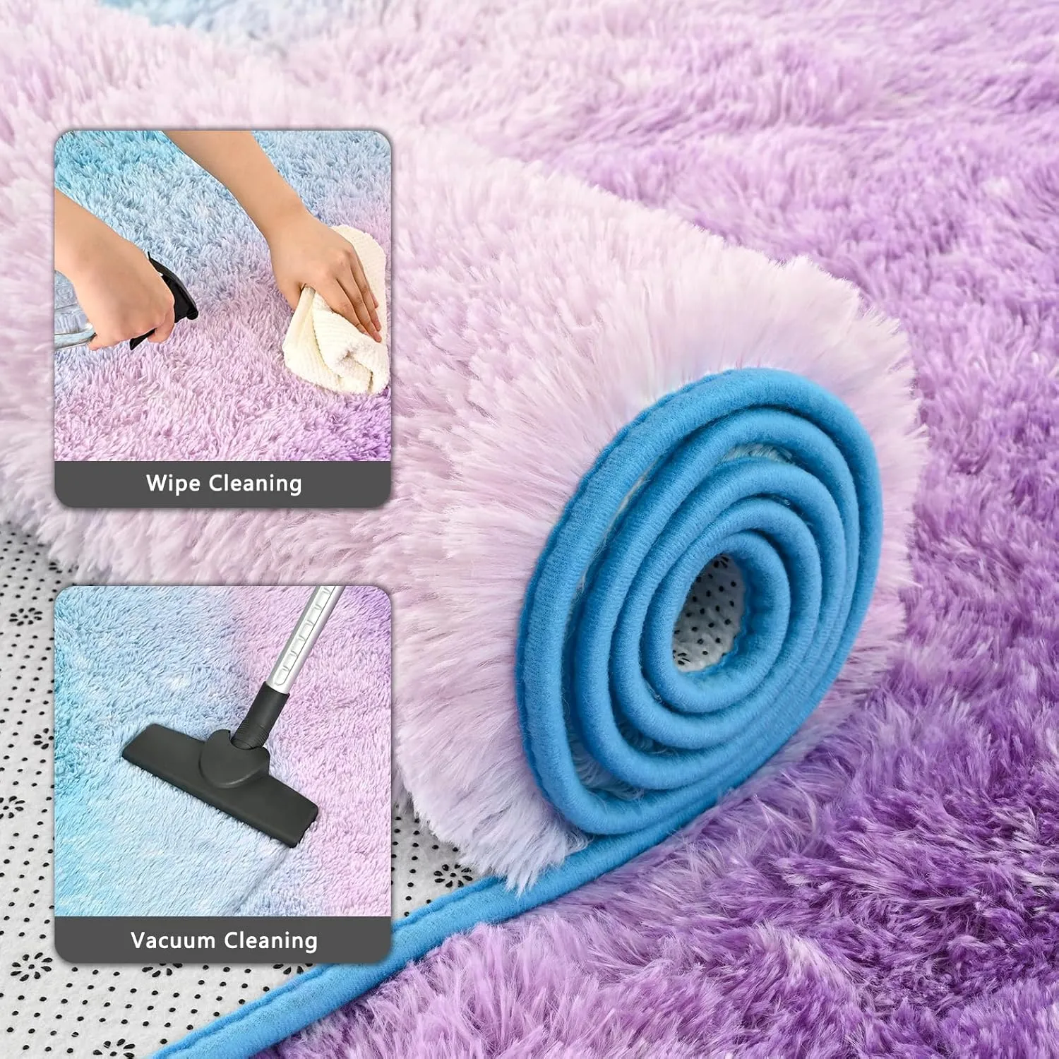 Fluffy Purple-Blue Rug, 2x6 Feet Soft Area Rugs for Bedroom Living Room, Modern Shag Rugs Carpets for Children Nursery Kids Girls Room Home Decor