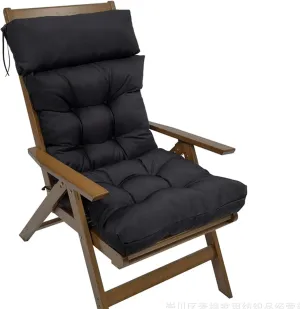 Fodalob 50 x 22 inches Outdoor Rocking Chair Cushion, Black, Polyester, Cotton Fill, Contoured, Medium Firmness, Casual Style, Solid Pattern, Perfect for Outdoor Lounging, Camping, Beach