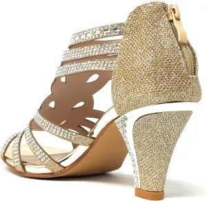 Forever Link Perform60 Rhinestone Crystal High Heel Sandal Champagne 7