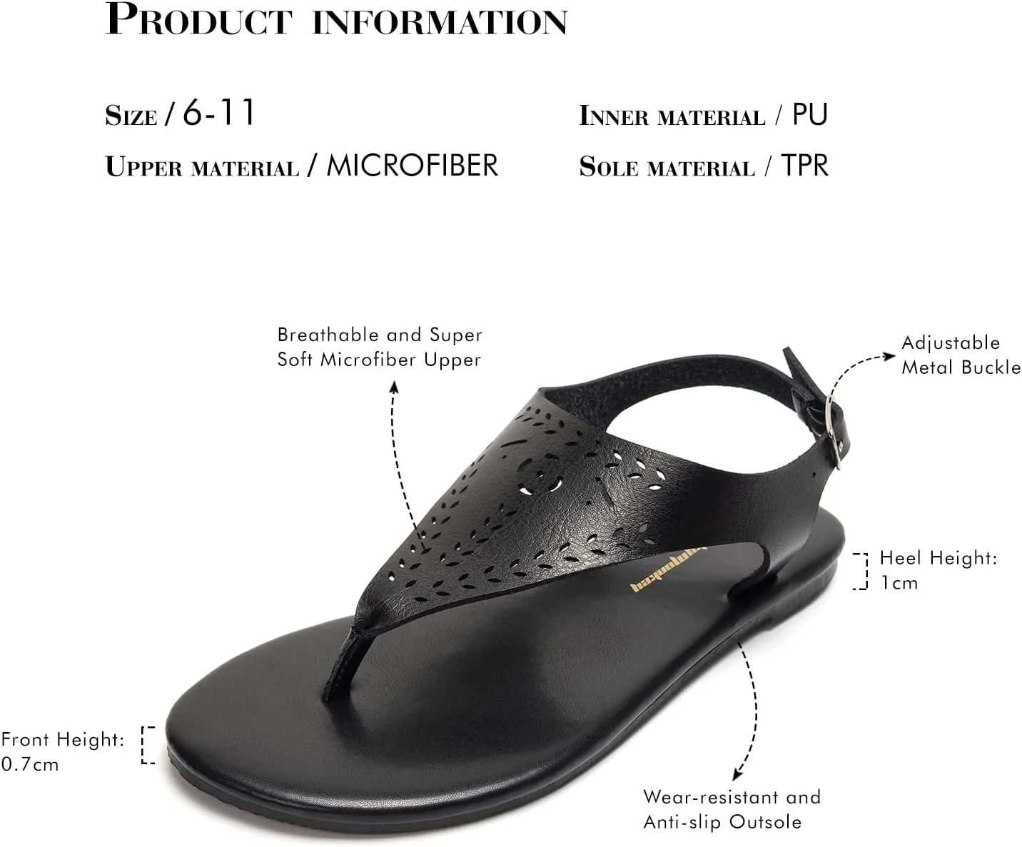 FUNKYMONKEY Thong Flat Sandals, Women's Casual T-Strap and Adjustable Ankle Buckle for Summer Beach Sandals