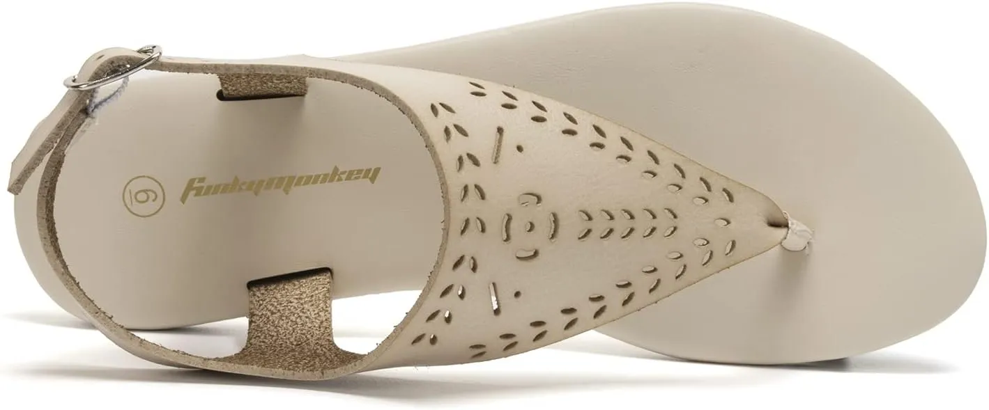 FUNKYMONKEY Thong Flat Sandals, Women's Casual T-Strap and Adjustable Ankle Buckle for Summer Beach Sandals