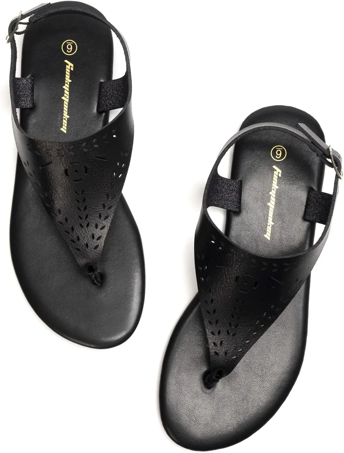FUNKYMONKEY Thong Flat Sandals, Women's Casual T-Strap and Adjustable Ankle Buckle for Summer Beach Sandals