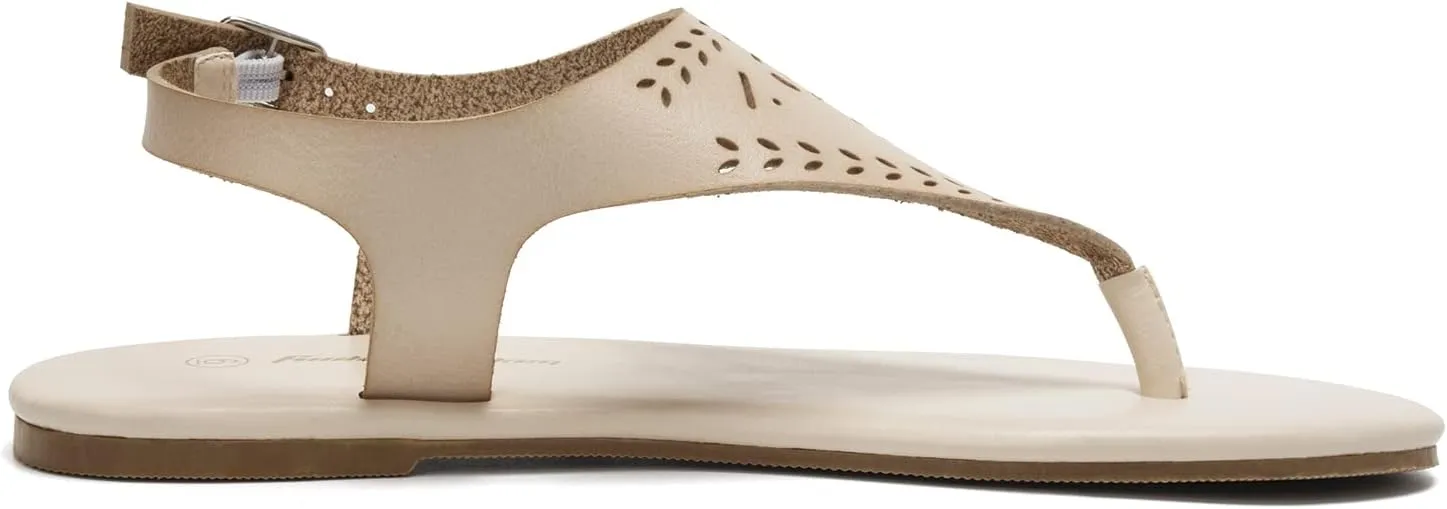 FUNKYMONKEY Thong Flat Sandals, Women's Casual T-Strap and Adjustable Ankle Buckle for Summer Beach Sandals