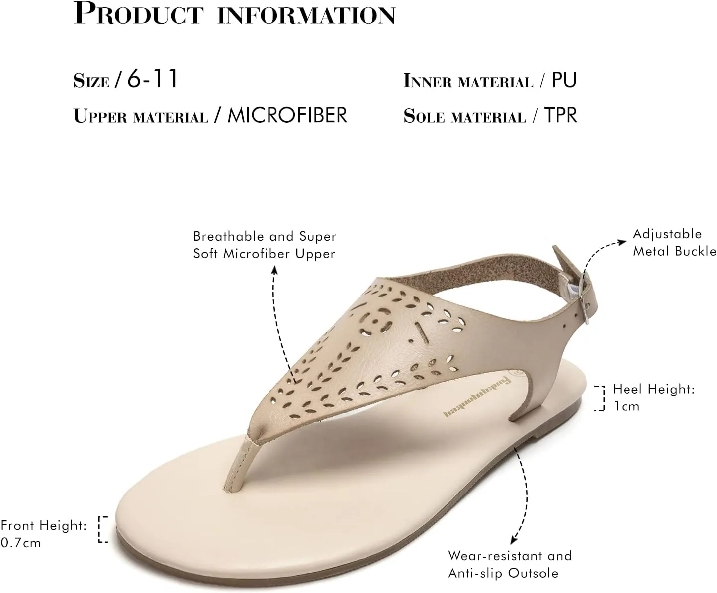 FUNKYMONKEY Thong Flat Sandals, Women's Casual T-Strap and Adjustable Ankle Buckle for Summer Beach Sandals