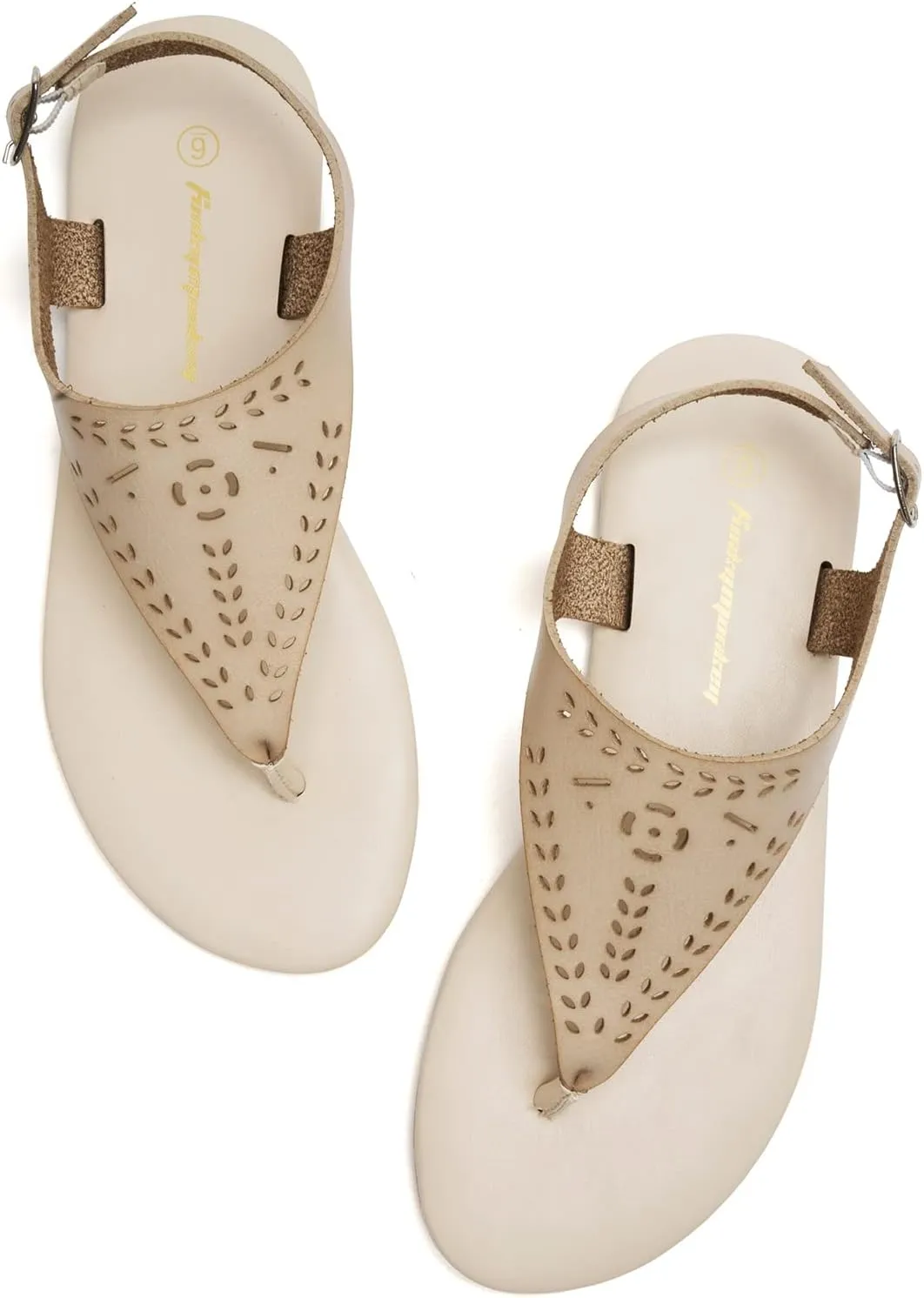 FUNKYMONKEY Thong Flat Sandals, Women's Casual T-Strap and Adjustable Ankle Buckle for Summer Beach Sandals
