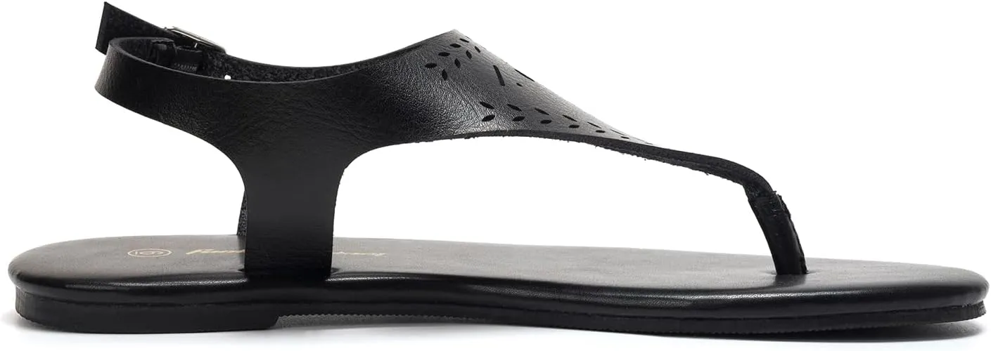 FUNKYMONKEY Thong Flat Sandals, Women's Casual T-Strap and Adjustable Ankle Buckle for Summer Beach Sandals