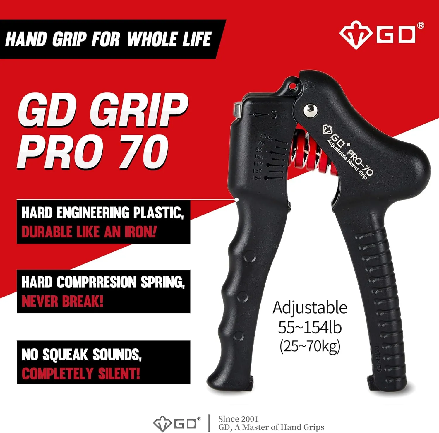 GD Grip Strength Trainer (Premium Adjustable Grip Strengthener for Forearm Training) Wrist and Forearm Strengthener